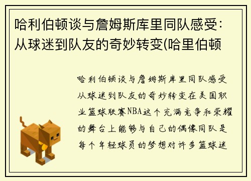 哈利伯顿谈与詹姆斯库里同队感受：从球迷到队友的奇妙转变(哈里伯顿 虎扑)