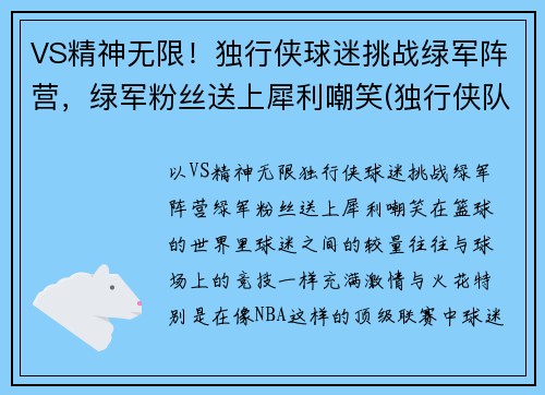VS精神无限！独行侠球迷挑战绿军阵营，绿军粉丝送上犀利嘲笑(独行侠队的比赛)